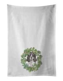 NEW Cocker Spaniel Black and White Ticked Christmas Wreath Kitchen Towel Set of 2 White Dish Towels Decorative Bathroom Hand towel for Hand, Face